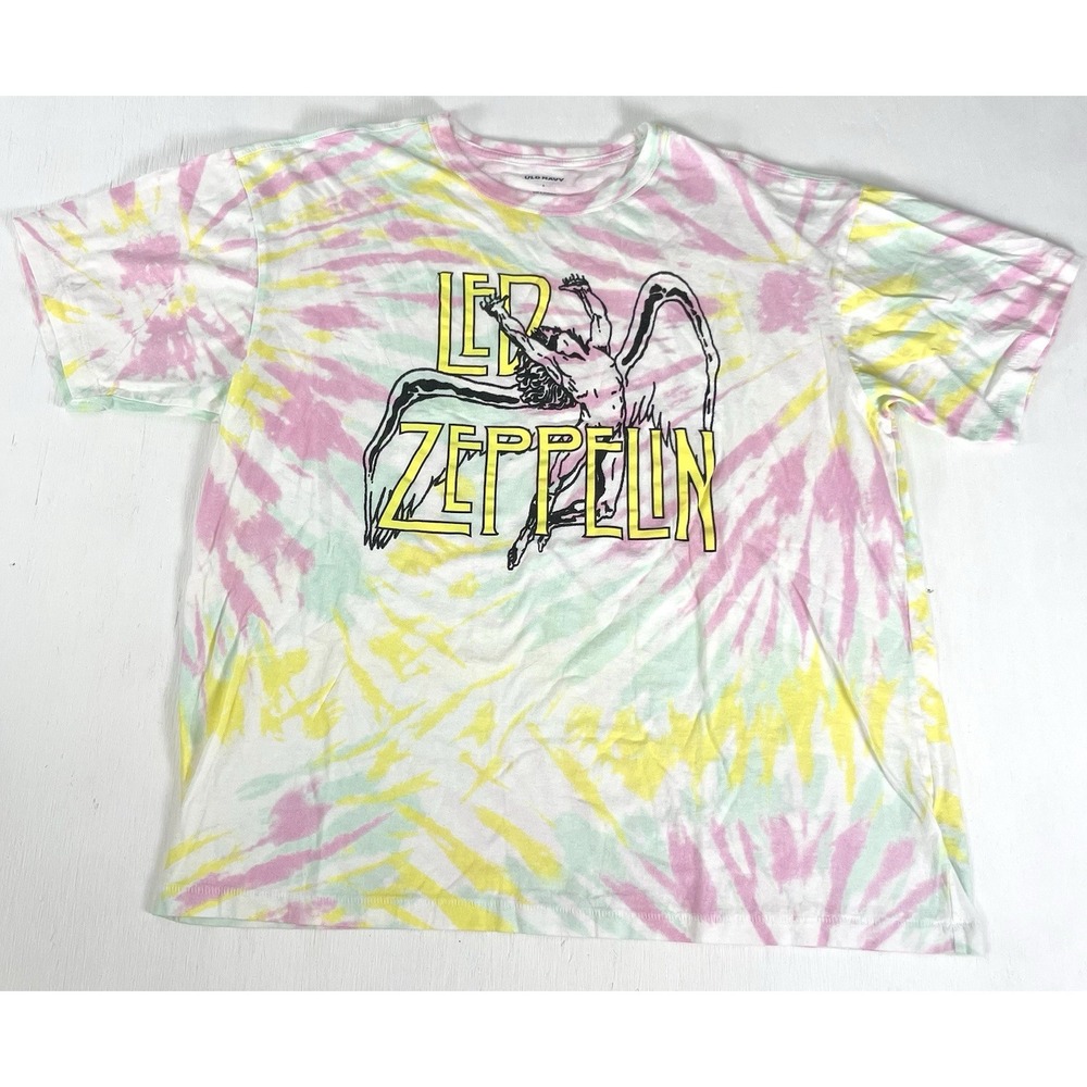 old navy Size L Led zeppelin shirt vintage Style Tie Dye White Pink Yellow
